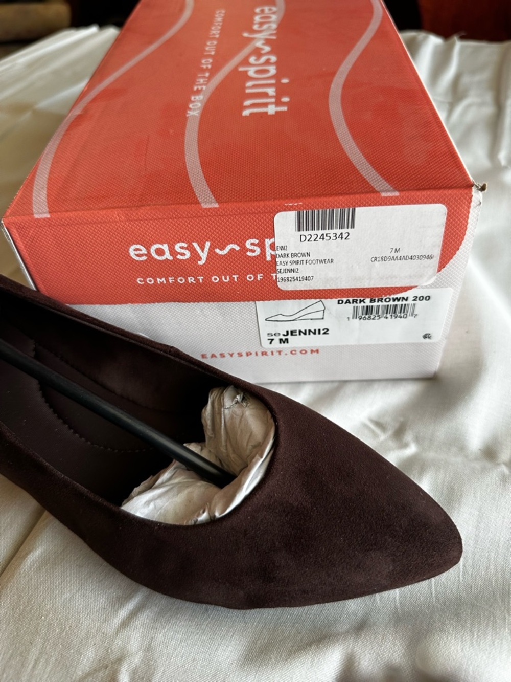 Easy Spirit Jennin2 Dark Brown Suede Pointed Toe Flats